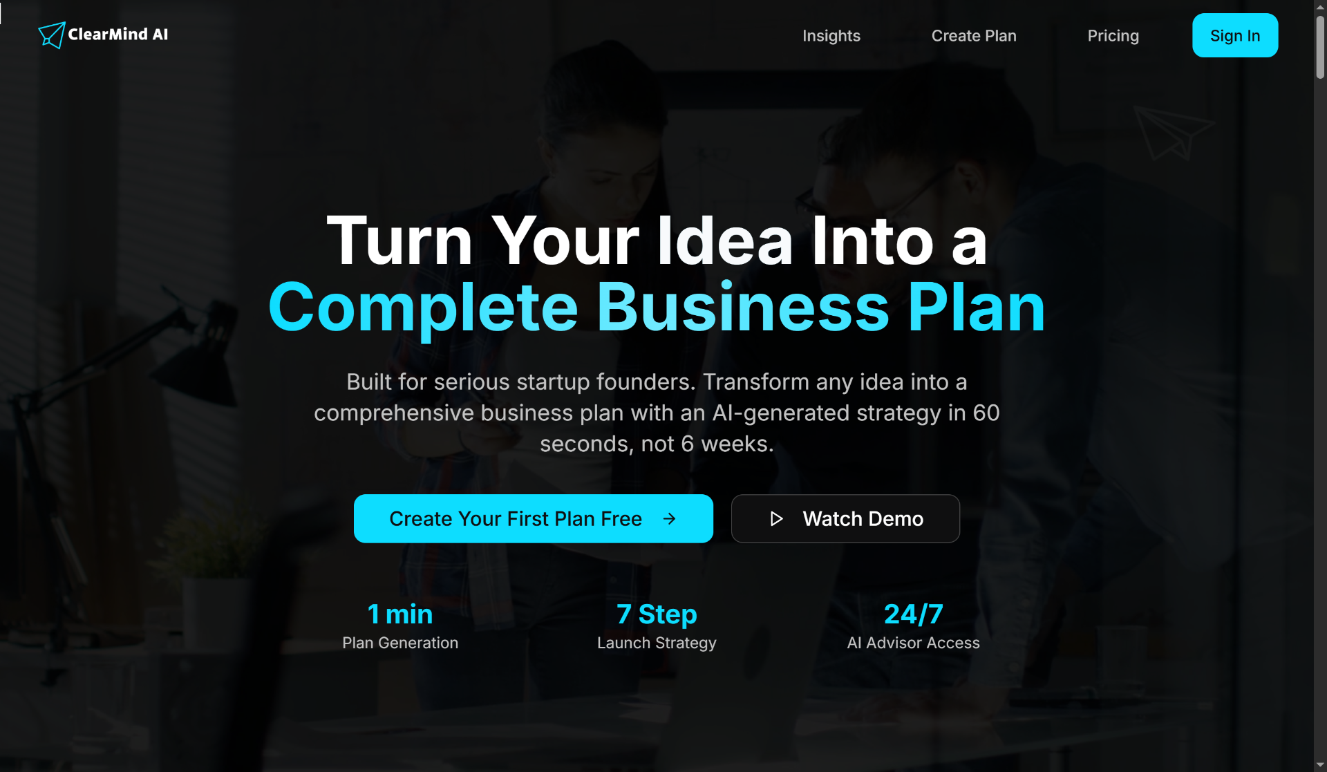 ClearMind AI complete business plan generator screenshot