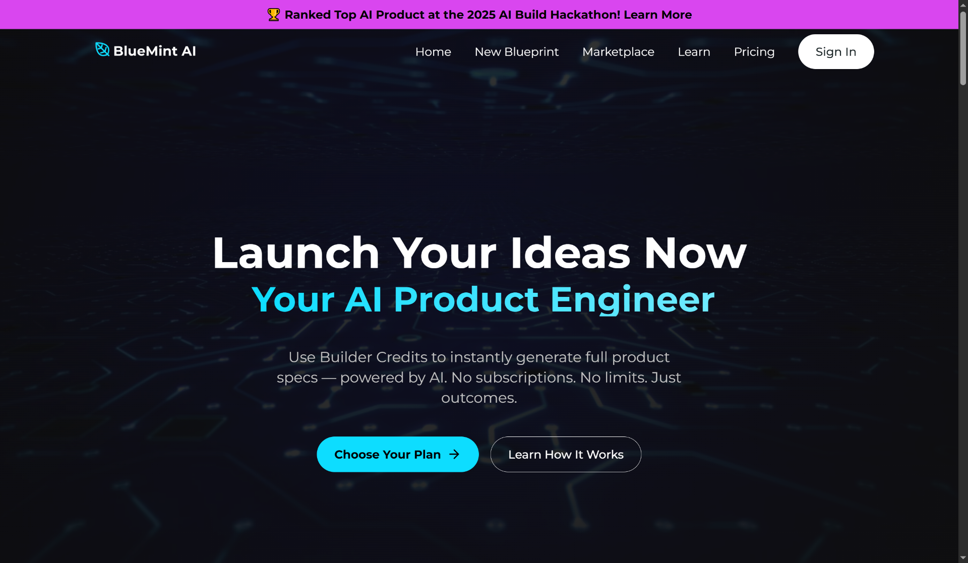 BlueMint AI product engineering platform screenshot
